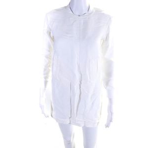 Unlabel Womens White Linen Crew Neck Front Pockets Long Sleeve Tunic Size10